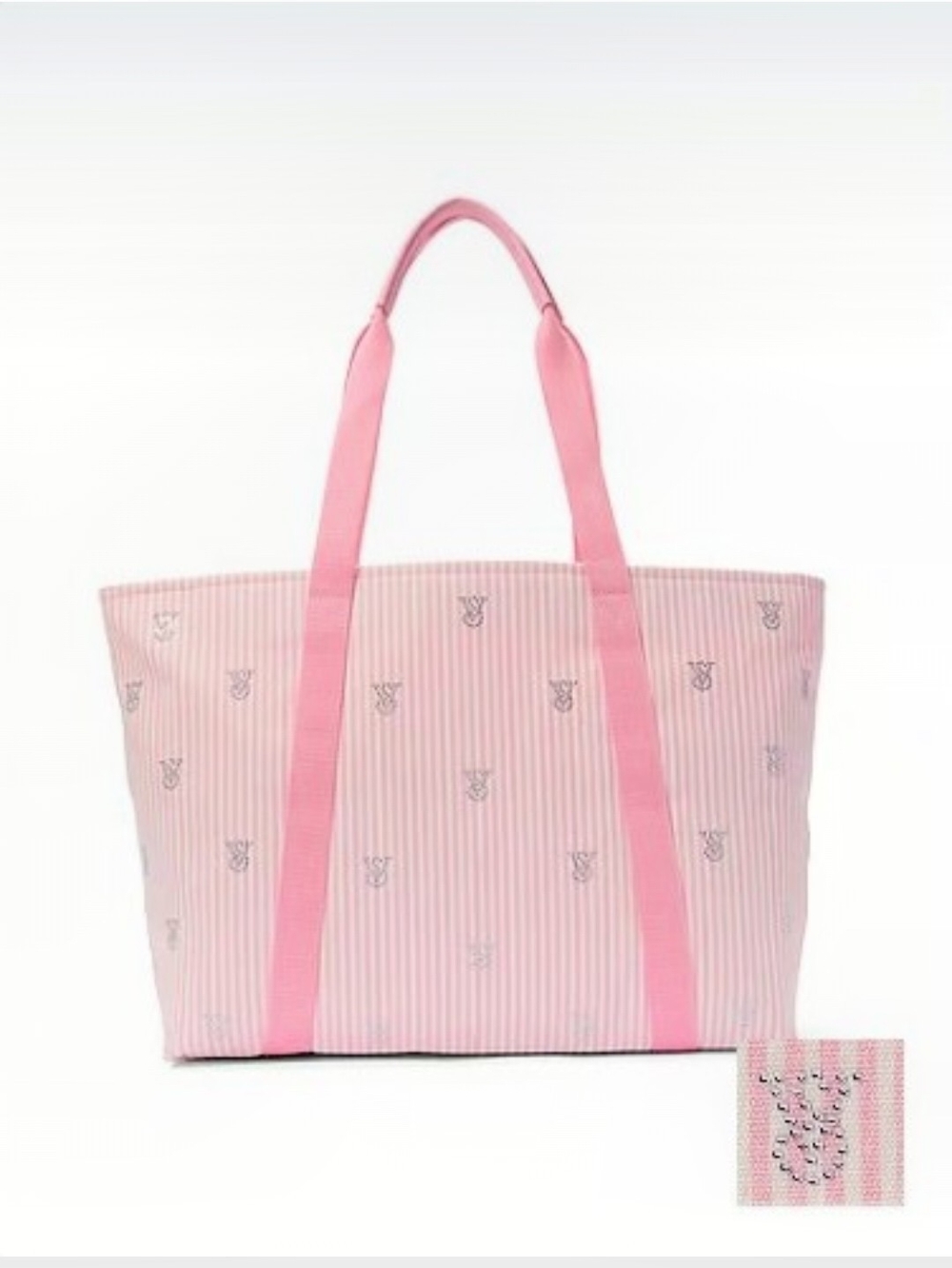 Victoria Secret Heritage Striped Tote Bag with Monogram Detail